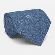 Sm Monogram Print on Blue Denim Print Necktie