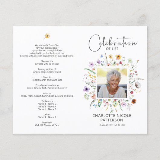 SMALLお祝い・オブ・ライフ・フォト葬儀プログラム チラシ (正面)