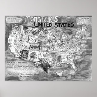 Small 24 x 18" Monsters of the United States ポスター