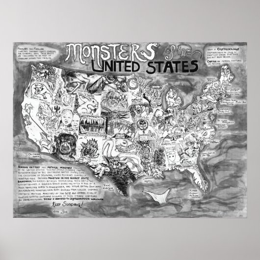 Small 24 x 18" Monsters of the United States ポスター (正面)
