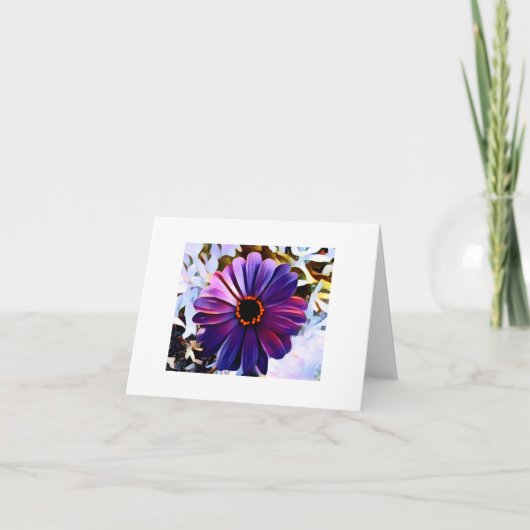 Small, 4" x 5.6" Folded Card. Purple Flower. サンキューカード (正面)