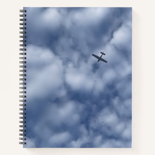 Small Airplane Flying in Cloudy Sky Photo ノートブック (正面)