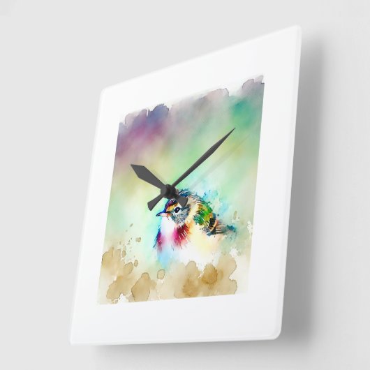 Small Bird 270824AREF146 - Watercolor スクエア壁時計 (傾斜)