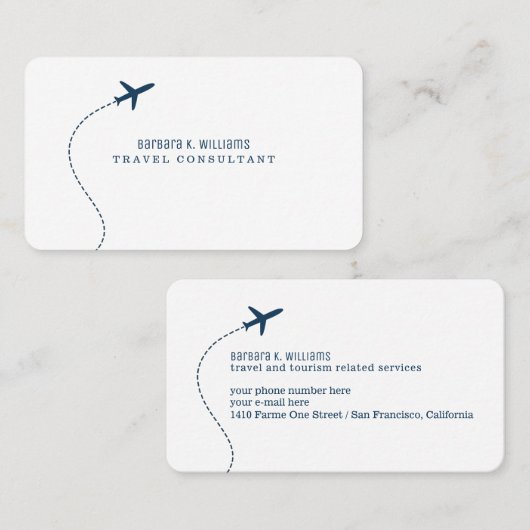 Small Blue Plane White Travel Consultant  名刺 (正面/裏面)