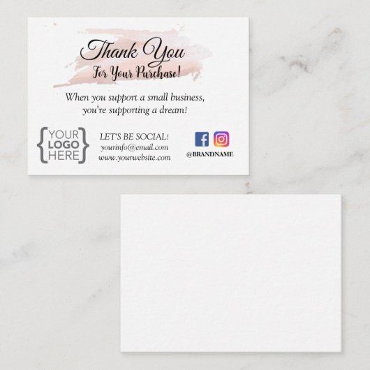 SMALL BUSINESSありがとう注文カード赤面ピンク ノートカード (正面/裏面)