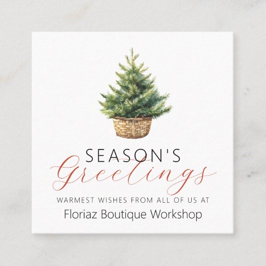 Small Business Christmas Tree Winter Greenery スクエア名刺 (正面)