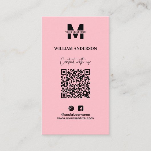 Small Business Instagram Facebook QRコードピンク エンクロージャーカード (正面)