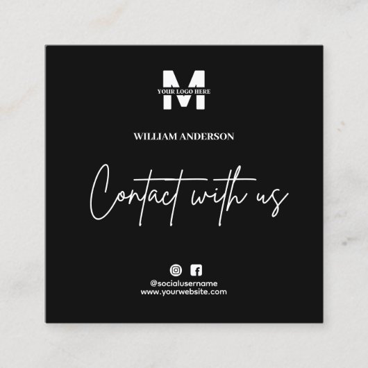 Small Business Instagram Facebook QRコードブラック スクエア名刺 (正面)