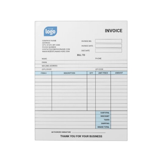Small Business Logo Personalized Invoice Notepad ノートパッド (回転)