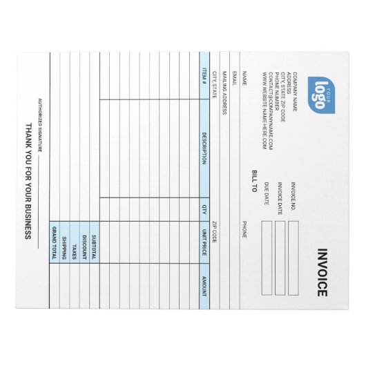 Small Business Logo Personalized Invoice Notepad ノートパッド (正面)