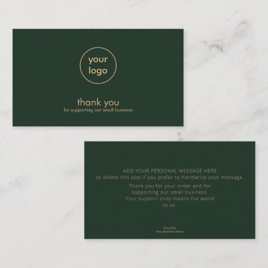 Small Business Logo Thank You Card Olive Gold 名刺 (正面/裏面)