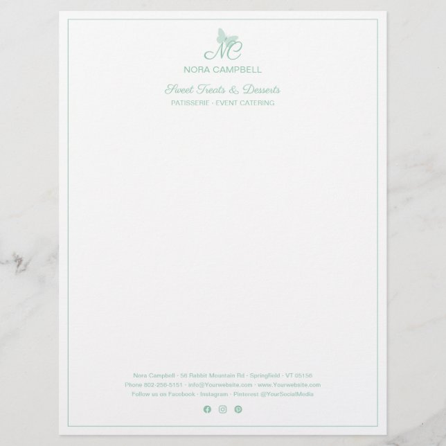 Small Business Monogram Social Mediaミント縁ど レターヘッド (正面)