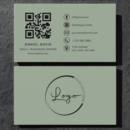 Small Business Owner Sage Green Logo QR Code  名刺
