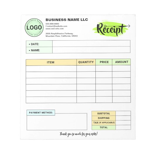 Small Business Receipts with Logo | Order Invoice ノートパッド (正面)