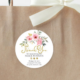 Small Business Thank Youロゴ赤面ピンクフローラ ラウンドシール