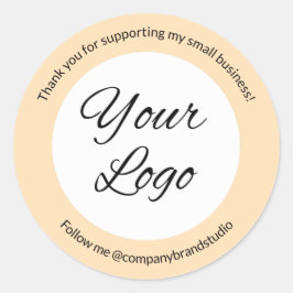 Small Business Thank You Add Logo Beige ラウンドシール