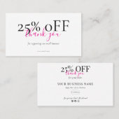 Small Business Thank You Discount Card Blush 名刺 (正面/裏面)