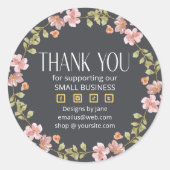 Small Business Thank You Logo Dusty Pinkフローラ ラウンドシール (正面)