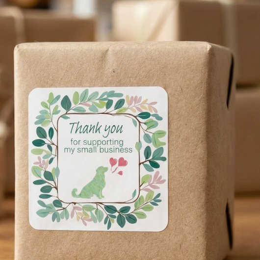 Small Business Thank You Sticker Cute Dog Label スクエアシール