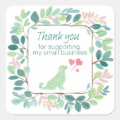 Small Business Thank You Sticker Cute Dog Label スクエアシール (正面)