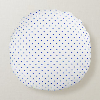 Small Cobalt Blue Polkadots on White Round Pillow ラウンドクッション
