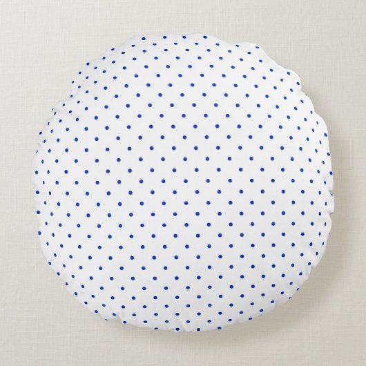 Small Cobalt Blue Polkadots on White Round Pillow ラウンドクッション (正面)