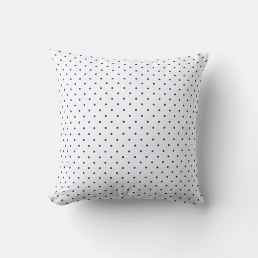 Small Cobalt Blue Polkadots on White Throw Pillow クッション (正面)