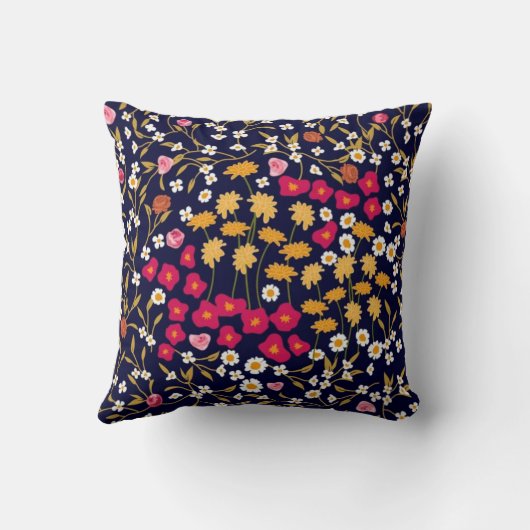 Small daisies floral print, daisy flower tiny art クッション (裏面)