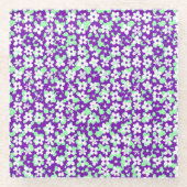 Small Floral Pattern Mint and Purple ガラスコースター (正面)