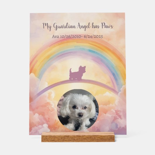 Small Fluffy Dog Rainbow Bridge Memorial Acrylic アクリルサイン (正面)