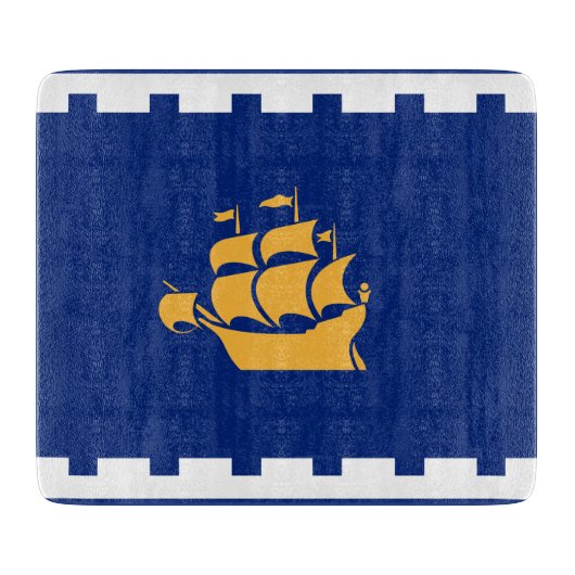 Small glass cutting board with flag of Quebec City カッティングボード (正面)