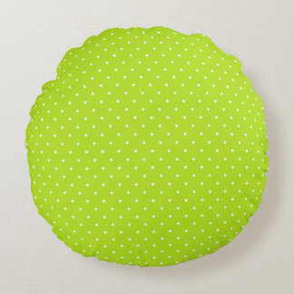 Small Lime Green and White Polka Dots Round Pillow ラウンドクッション