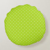 Small Lime Green and White Polka Dots Round Pillow ラウンドクッション (裏面)