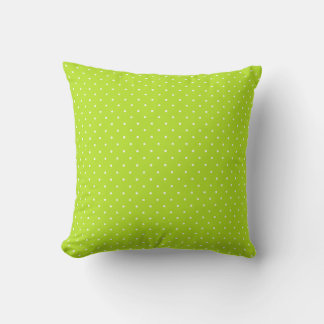 Small Lime Green and White Polka Dots Throw Pillow クッション