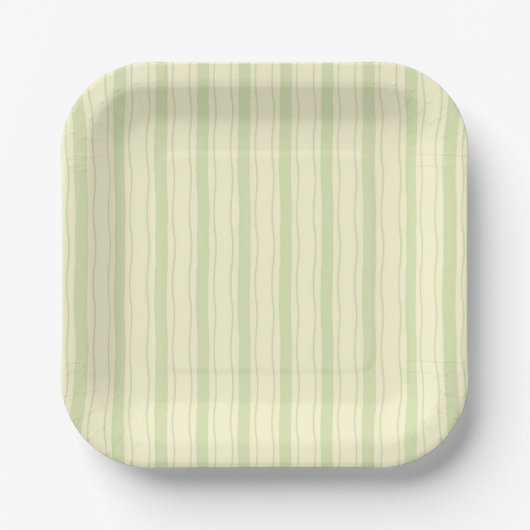 Small Minimalist Retro Yellow Green Wavy Stripes ペーパープレート (正面)