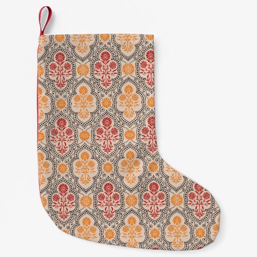 SMALL MUGHAL FLOWER PATTERN DESIGN BACKGROUND ARTp スモールクリスマスストッキング (正面)