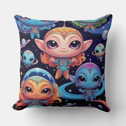 Small Multi-Coloured Aliens in Space クッション (正面)