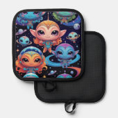 Small Multi-Coloured Aliens in Space 鍋敷き (正面/裏面)