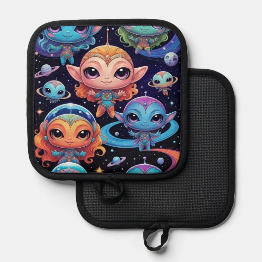 Small Multi-Coloured Aliens in Space 鍋敷き (正面/裏面)