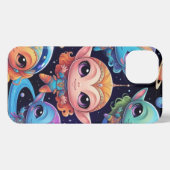 Small Multi-Coloured Aliens in Space iPhoneケース (裏面横)