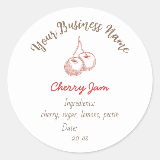 Small Organic Business Ingredients Cherry Jam ラウンドシール (正面)