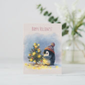 Small penguin decorates tiny Christmas tree, シーズンポストカード (スタンド正面)