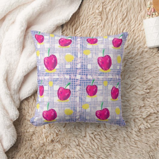 Small Pink Cherry Throw Pillow クッション (ブランケット)