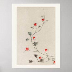Small Red Blossoms on a Vine by Katsushika Hokusai ポスター