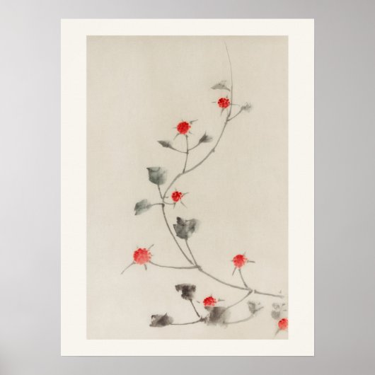 Small Red Blossoms on a Vine by Katsushika Hokusai ポスター (正面)