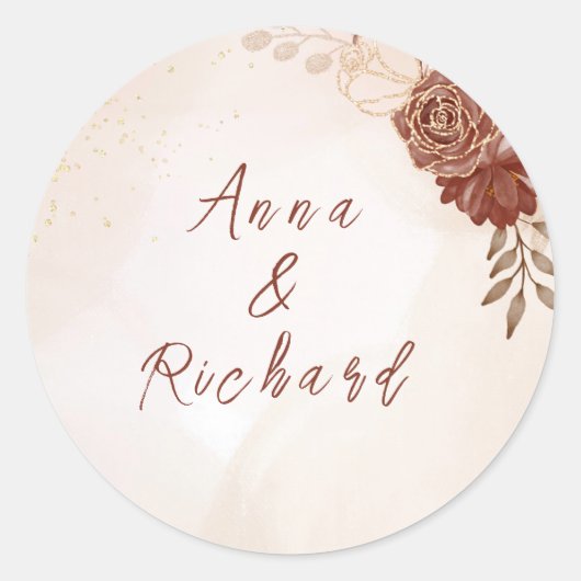 Small Round Wedding Sticker | Elegant Botanical  ラウンドシール (正面)