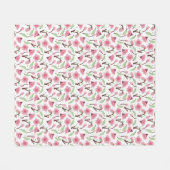 Small Scale Pink Cherry Blossom Floral Pattern フリースブランケット (正面(横))