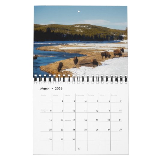 Small Size Yellowstone Park Calendar カレンダー (3月 2026)