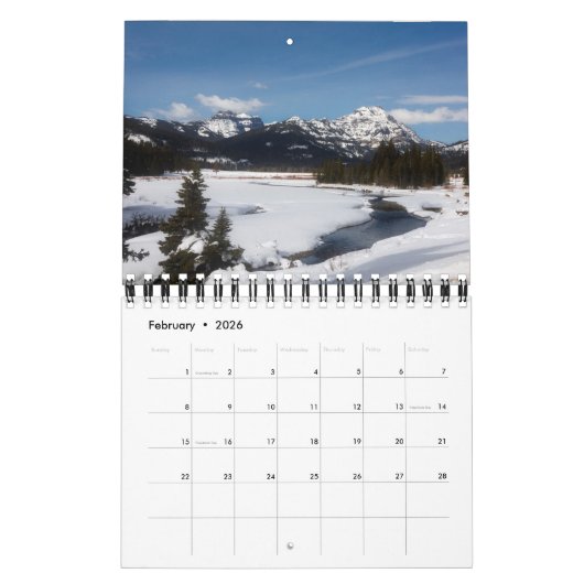 Small Size Yellowstone Park Calendar カレンダー (2月 2026)
