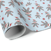 Small Sock Monkey With Santa Hat Blue Christmas ラッピングペーパー (ロールコーナー)